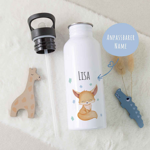Bedruckte Trinkflasche aus Edelstahl - Fuchs