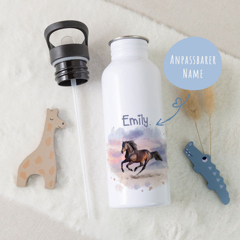 Bedruckte Trinkflasche aus Edelstahl - Pferd