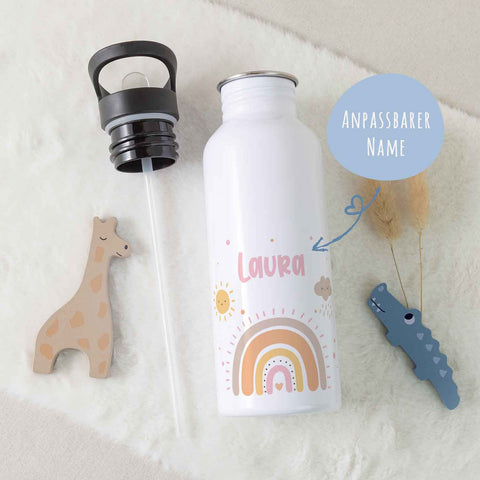 Bedruckte Trinkflasche aus Edelstahl - Regenbogen Pastell