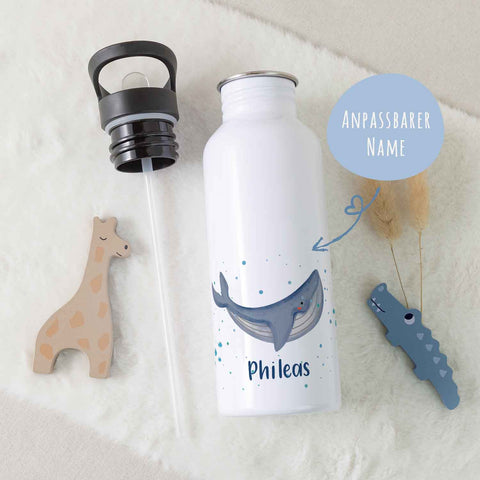 Bedruckte Trinkflasche aus Edelstahl - Wal
