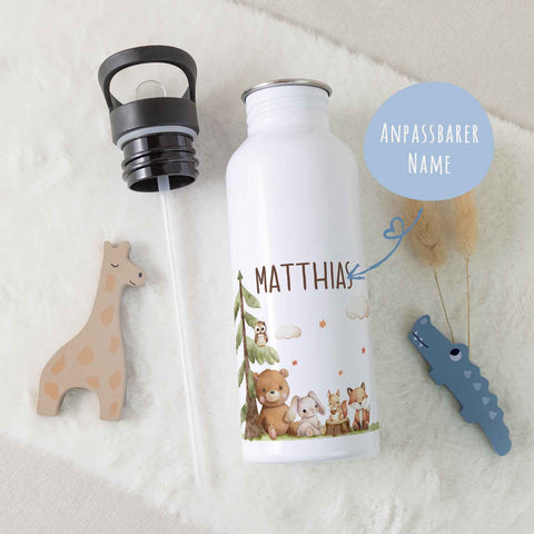 Bedruckte Trinkflasche aus Edelstahl - Waldfreunde