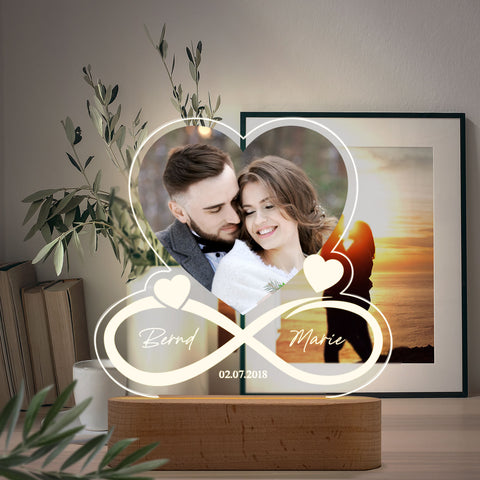 Beleuchtetes Acrylglas mit Foto, Namen & Datum - Unendlichkeit
