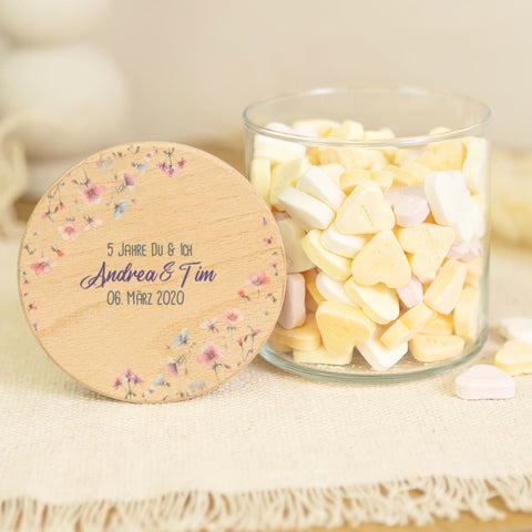 Bedrucktes Vorratsglas mit Holzdeckel - Pastell Flowers