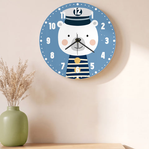 Wanduhr für Kinder im Eisbär Design - mit UV Druck