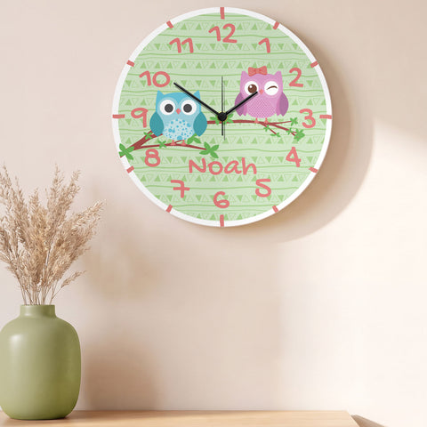 Wanduhr Kinder Eule mit Namen - mit UV Druck