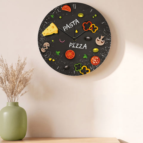 Wanduhr aus Holz Pizza & Pasta - mit UV Druck