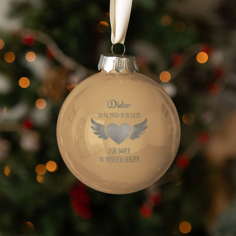 Gravierte Weihnachtskugel - Flügelherz