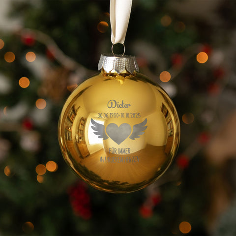 Gravierte Weihnachtskugel - Flügelherz
