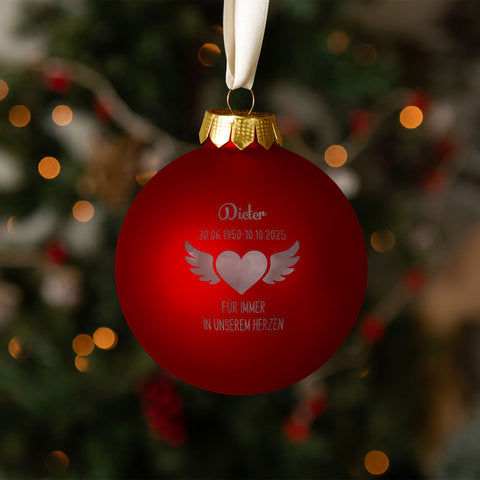 Gravierte Weihnachtskugel - Flügelherz