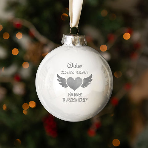 Gravierte Weihnachtskugel - Flügelherz