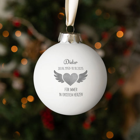 Gravierte Weihnachtskugel - Flügelherz