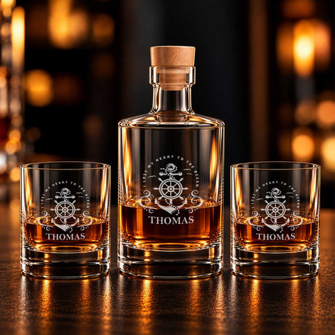 Leonardo Whiskygläser mit Gravur - "Heart to the ocean" im Set mit 0,5l Karaffe
