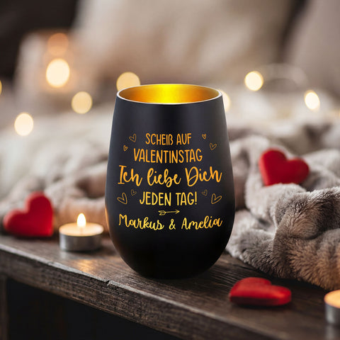 Deko Windlicht aus Glas mit Gravur - Scheiß auf Valentinstag