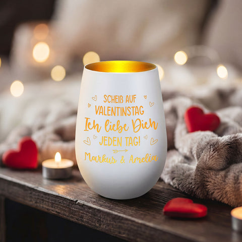 Deko Windlicht aus Glas mit Gravur - Scheiß auf Valentinstag