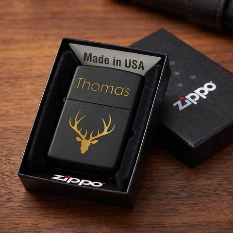 GRAVURZEILE x ZIPPO Personalisiertes Sturmfeuerzeug - Wunschtext & Icon - Windfest und Langlebig - Nachfüllbar