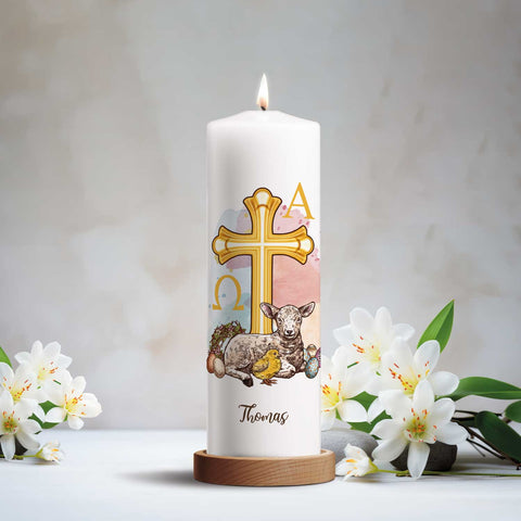 Große Kerze "Osterlamm" mit Namen zu Ostern