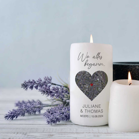 Kleine Kerze "Wo alles begann" - Personalisiertes Geschenk mit Namen, Datum, Ort & Wunschtext (Kopie)