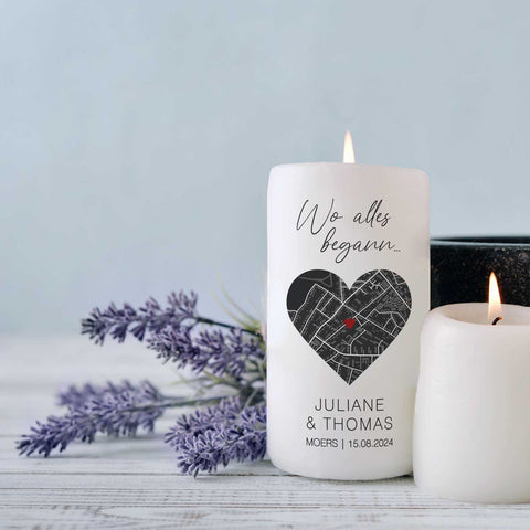 Kleine Kerze "Wo alles begann" - Personalisiertes Geschenk mit Namen, Datum, Ort & Wunschtext (Kopie)