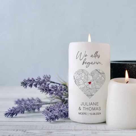 Kleine Kerze "Wo alles begann" - Personalisiertes Geschenk mit Namen, Datum, Ort & Wunschtext (Kopie)