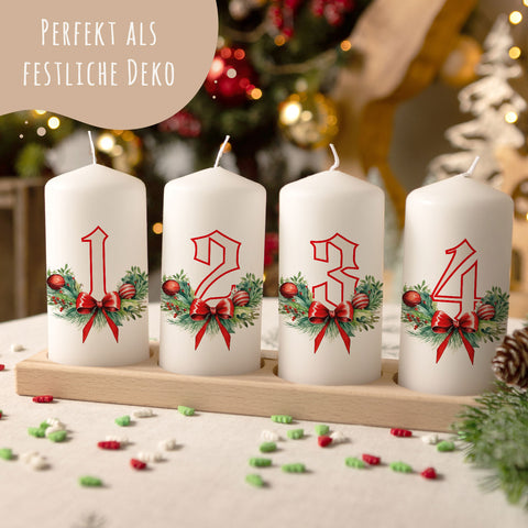 Kleine Kerzen "Advent Floral" - Adventskerzen im 4er Set
