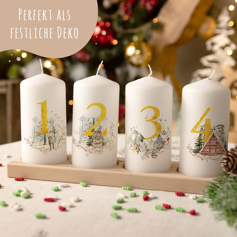 Kleine Kerzen "Advent Goldziffern" - Adventskerzen im 4er Set