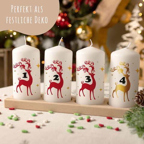 Kleine Kerzen "Advent Hirsch" - Adventskerzen im 4er Set
