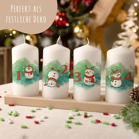Kleine Kerzen "Advent Schneemann" - Adventskerzen im 4er Set