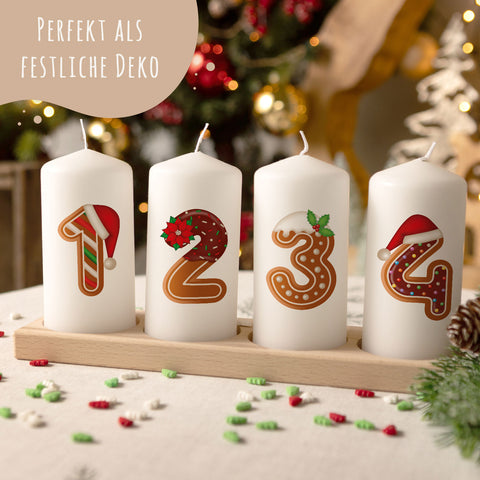 Kleine Kerzen "Lebkuchen" - Adventskerzen im 4er Set