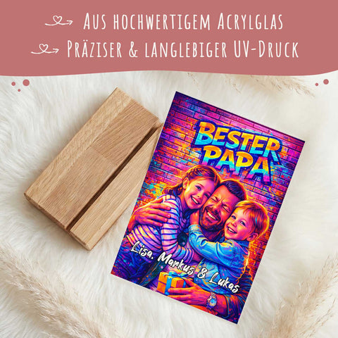 Personalisierter Aufsteller aus Acryl - Bester Papa Streetart - Geschenk mit eigenem Foto