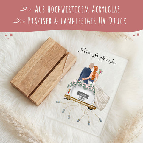 Hochzeitsauto auf Acrylglas - Personalisiertes Geldgeschenk zur Hochzeit