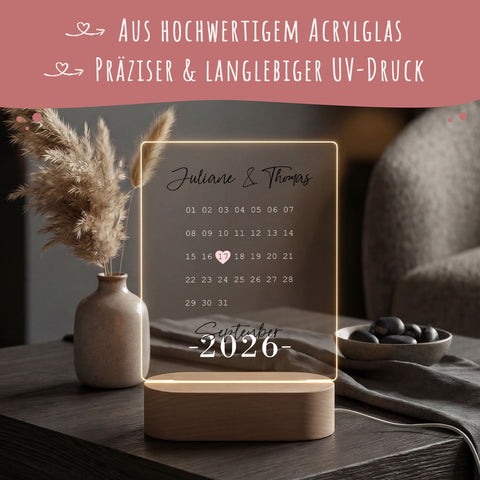 Beleuchtetes Acrylglas - Kalender - Personalisiertes Geschenk mit Namen & Datum