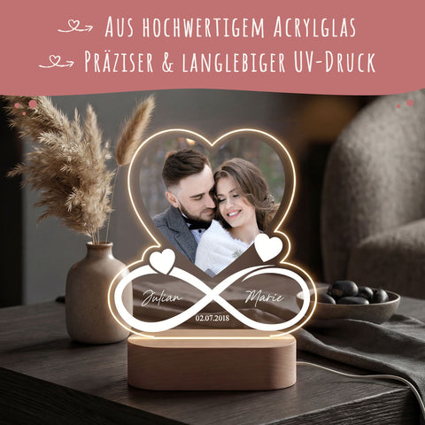 Beleuchtetes LED Acrylglas mit Foto, Namen & Datum - Unendlichkeit