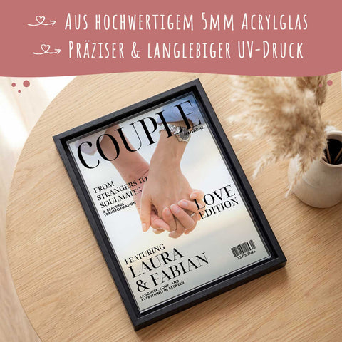 Love Magazine auf Acryl im Schattenfugenrahmen - Personalisiertes Geschenk mit Foto