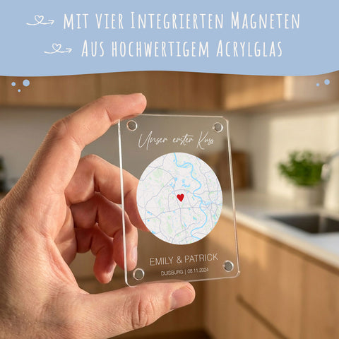 Personalisierter Magnet "Wo alles begann" aus Acrylglas - Acryl Kühlschrankmagnet mit Karte & Namen