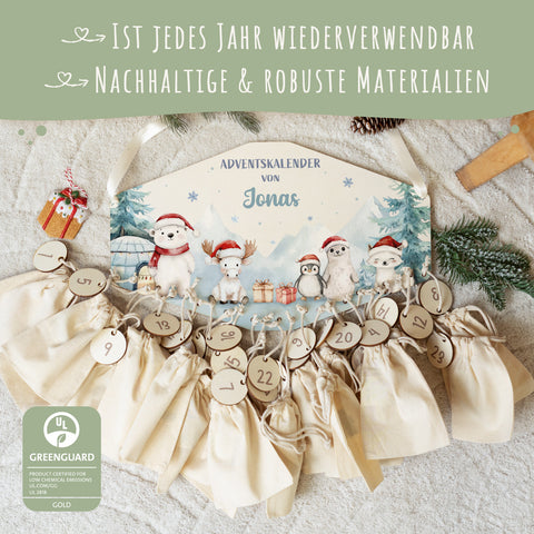 Personalisierter Adventskalender aus Holz mit Druckmotiv & Namen - Nordpol
