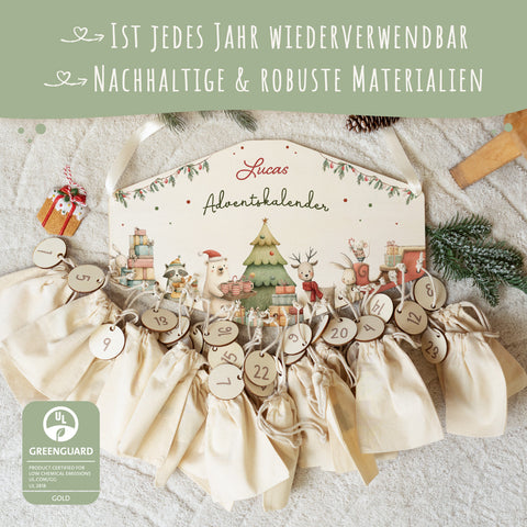 Personalisierter Adventskalender aus Holz mit Druckmotiv & Namen - Festvorbereitung