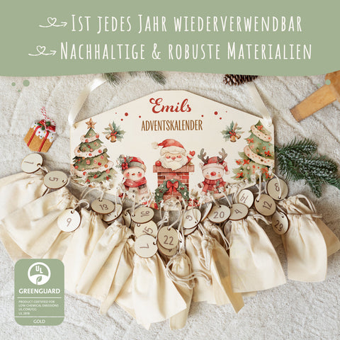 Personalisierter Adventskalender aus Holz mit Druckmotiv & Namen - Nikolaus