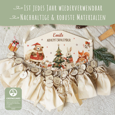Personalisierter Adventskalender aus Holz mit Druckmotiv & Namen - Pullovertiere