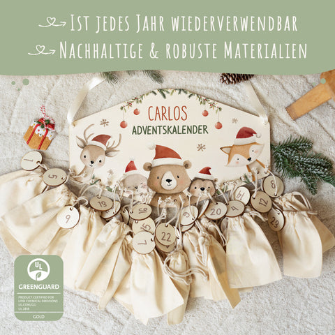 Personalisierter Adventskalender aus Holz mit Druckmotiv & Namen - Weihnachtsgruppe