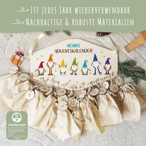 Personalisierter Adventskalender aus Holz mit Druckmotiv & Namen - Wichtel