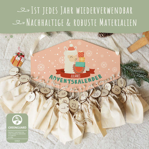 Personalisierter Adventskalender aus Holz mit Druckmotiv & Namen - Wintertiere