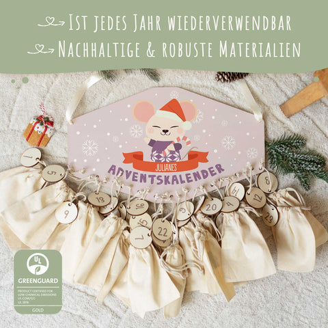 Personalisierter Adventskalender aus Holz mit Druckmotiv & Namen - Wintertiere