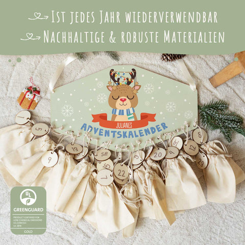Personalisierter Adventskalender aus Holz mit Druckmotiv & Namen - Wintertiere