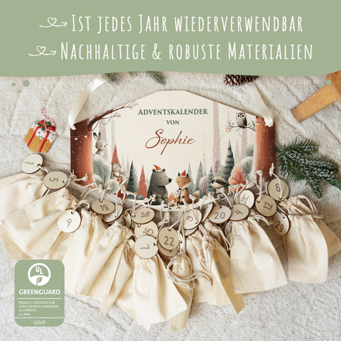 Personalisierter Adventskalender aus Holz mit Druckmotiv & Namen - Winterwald