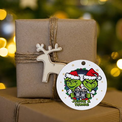 Christbaumschmuck aus Holz - Grinch - Weihnachtsanhänger mit Namen