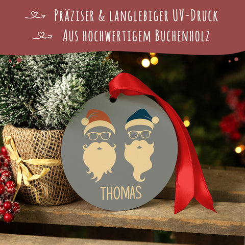 Christbaumschmuck aus Holz - Cool Santa - Weihnachtsanhänger mit Namen