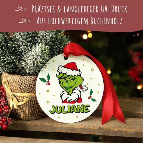 Christbaumschmuck aus Holz - Grinch - Weihnachtsanhänger mit Namen