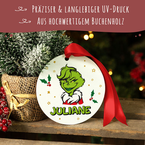 Christbaumschmuck aus Holz - Grinch - Weihnachtsanhänger mit Namen