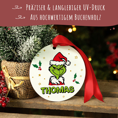 Christbaumschmuck aus Holz - Grinch - Weihnachtsanhänger mit Namen