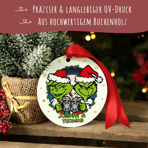 Christbaumschmuck aus Holz - Grinch - Weihnachtsanhänger mit Namen